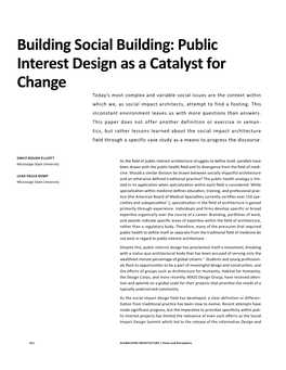 Building Social Building: Public Interest Design As a Catalyst for Change