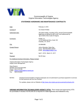 Commonwealth of Virginia Virginia Information Technologies Agency