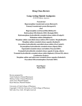 Drug Class Review Long-Acting Opioid Analgesics