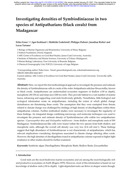 Investigating Densities of Symbiodiniaceae in Two Species of Antipatharians (Black Corals) from Madagascar