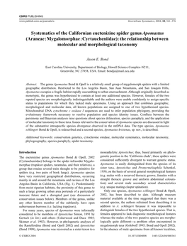 Systematics of the Californian Euctenizine Spider Genus Apomastus