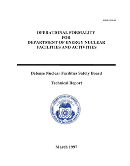 Operational Formality for Department of Energy Nuclear Facilities and Activities