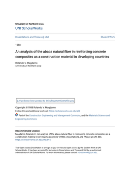 An Analysis of the Abaca Natural Fiber in Reinforcing Concrete Composites As a Construction Material in Developing Countries