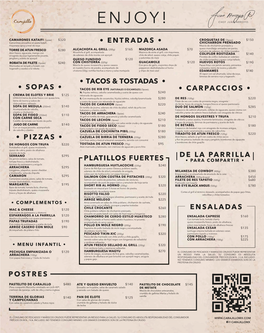 Entradas • • Sopas • • • • Pizzas • Tacos