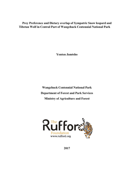 Prey Preference and Dietary Overlap of Sympatric Snow Leopard and Tibetan Wolf in Central Part of Wangchuck Centennial National Park