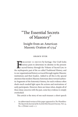 “The Essential Secrets of Masonry” Insight from an American Masonic Oration of 17341