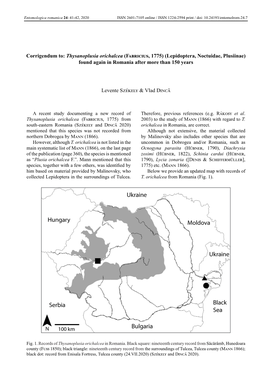 Corrigendum To: Thysanoplusia Orichalcea (Fabricius, 1775) (Lepidoptera, Noctuidae, Plusiinae) Found Again in Romania After More Than 150 Years