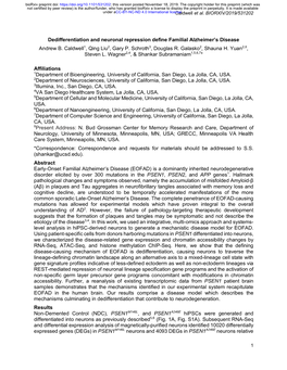 Dedifferentiation and Neuronal Repression Define Familial Alzheimer’S Disease Andrew B