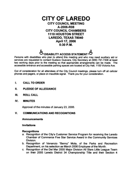 City Council Meetings, Please Turn Off All Cellular Phones and Pagers, Or Place on Inaudible Signal