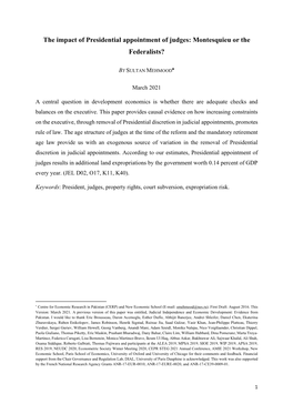 The Impact of Presidential Appointment of Judges: Montesquieu Or the Federalists?