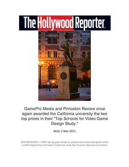 Gamepro Media and Princeton Review Once Again Awarded the California University the Two Top Prizes in Their 