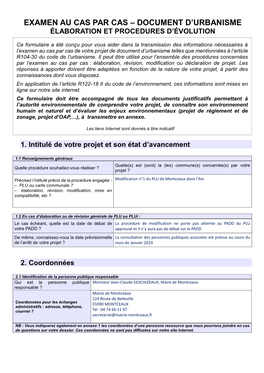 Examen Au Cas Par Cas – Document D'urbanisme