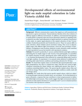 Developmental Effects of Environmental Light on Male Nuptial Coloration in Lake Victoria Cichlid Fish