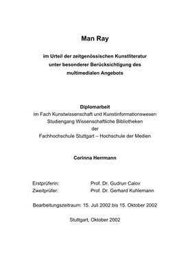 Man Ray Im Urteil Der Zeitgenössischen Kunstliteratur