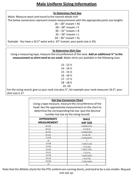 Male Uniform Sizing Information