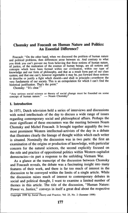 Chomsky and Foucault on Human Nature and Politics: an Essential Difference?