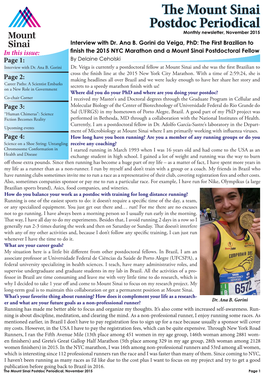 The Mount Sinai Postdoc Periodical Monthly Newsletter, November 2015 Interview with Dr