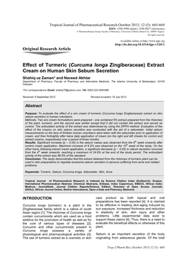 Effect of Turmeric (Curcuma Longa Zingiberaceae) Extract Cream On