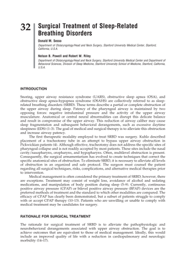 32 Surgical Treatment of Sleep-Related Breathing Disorders Donald M