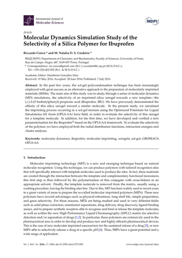 Molecular Dynamics Simulation Study of the Selectivity of a Silica Polymer for Ibuprofen