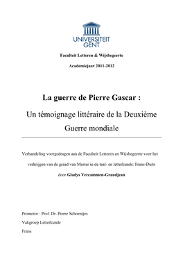 La Guerre De Pierre Gascar : Un Témoignage Littéraire De La Deuxième Guerre Mondiale