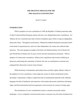 Albania the Drafting Process for the 1998 Albanian Constitution, Scott