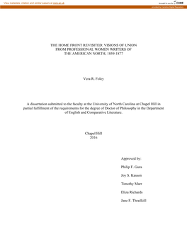 Visions of Union from Professional Women Writers of the American North, 1859-1877