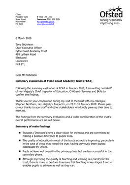 Summary Evaluation of Fylde Coast Academy Trust (FCAT)