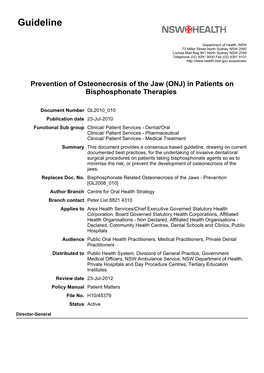 Prevention of Osteonecrosis of the Jaw (ONJ) in Patients On