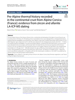 France): Evidence from Zircon and Allanite LA‑ICP‑MS Dating Maria Di Rosa1* , Federico Farina2, Pierre Lanari3 and Michele Marroni1,4