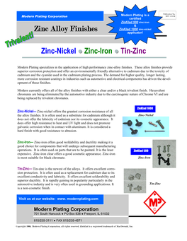 Zinc-Nickel Zinc-Iron Tin-Zinc Zinc Alloy Finishes