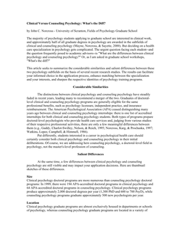 Clinical Versus Counseling Psychology: What's the Diff? by John C