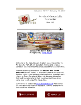 Netletter #1407| January 30, 2019 Canadair CL-13B-6 Sabre