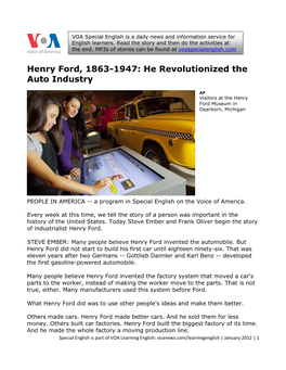 Henry Ford, 1863-1947: He Revolutionized the Auto Industry