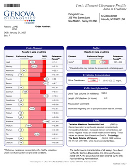 Toxic Element Clearance Profile Ratio to Creatinine