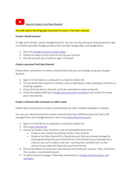 How to Create a Youtube Channel You Will Need a Gmail (Google Account)