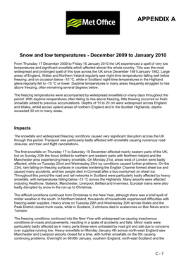 Snow and Low Temperatures - December 2009 to January 2010