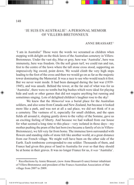 148 'Je Suis En Australie': a Personal Memoir of Villers-Bretonneux