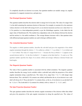 The Principal Quantum Number the Azimuthal Quantum Number The