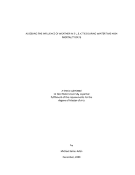 Assessing the Influence of Weather in 5 U.S. Cities During Wintertime High Mortality Days