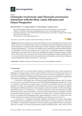 Chlamydia Trachomatis and Chlamydia Pneumoniae Interaction with the Host: Latest Advances and Future Prospective