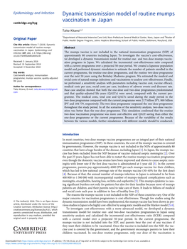 Dynamic Transmission Model of Routine Mumps Vaccination in Japan Cambridge.Org/Hyg