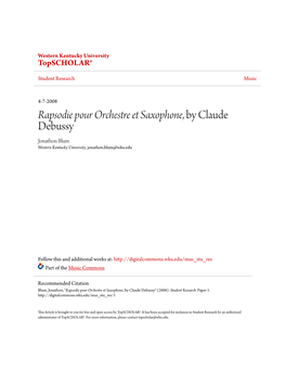 <I>Rapsodie Pour Orchestre Et Saxophone</I>, by Claude Debussy