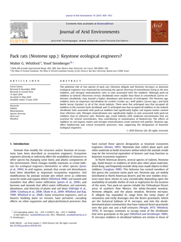 Pack Rats (Neotoma Spp.): Keystone Ecological Engineers?