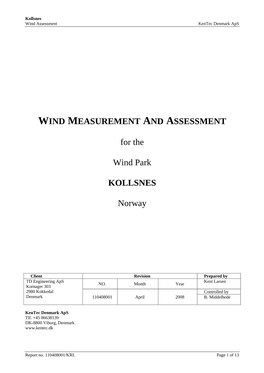 Kollsnes Wind Assessment Kentec Denmark Aps