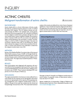 Malignant Transformation of Actinic Cheilitis