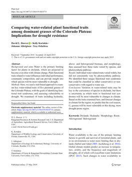 Comparing Water-Related Plant Functional Traits Among Dominant Grasses of the Colorado Plateau: Implications for Drought Resistance