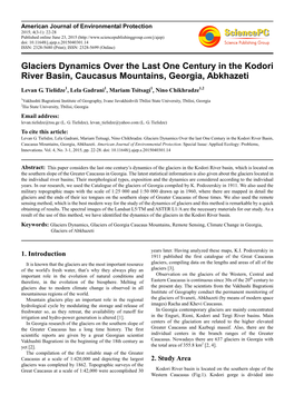 Glaciers Dynamics Over the Last One Century in the Kodori River Basin, Caucasus Mountains, Georgia, Abkhazeti