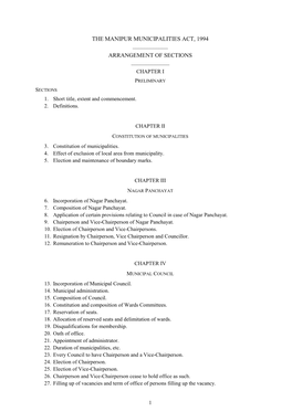 The Manipur Municipalities Act, 1994 ___Arrangement of Sections