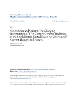 Colonoware and Culture: the Changing Interpretation of 17Th Century Ceramic Traditions in the South Eastern United States: An